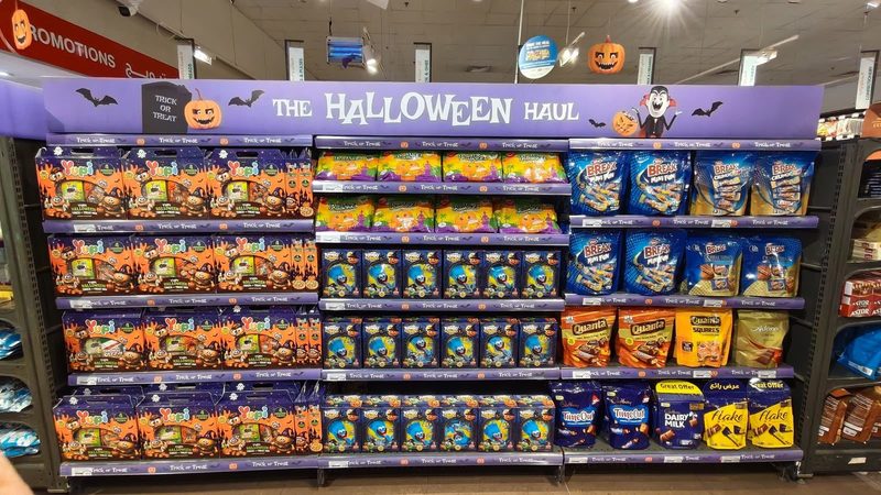 Shelves of Halloween chocolates and sweets at Choithrams