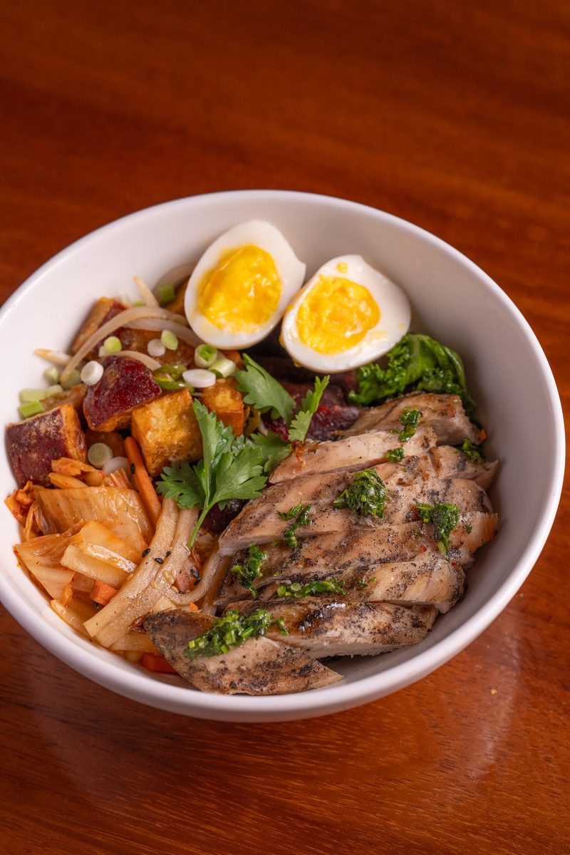 Little Jun’s Feel Good Bowl with grilled chicken, egg and vegetables